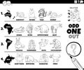 Odd one out animal picture game coloring book page Royalty Free Stock Photo