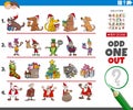 Odd one out picture game with Christmas characters and objects Royalty Free Stock Photo