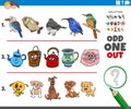 Odd one out task with cartoon animal and object characters Royalty Free Stock Photo