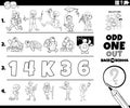 Odd one out task with cartoon characters coloring book page Royalty Free Stock Photo