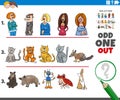 Odd one out task with cartoon people and animal characters Royalty Free Stock Photo