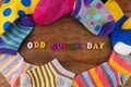 Odd Socks Day. Day lost socks, lonely socks on wooden background. Royalty Free Stock Photo