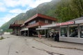 Odda, Norway - June 20, 2018: View of bus station in Odda, a popular tourist destination located at the end of the Sorfjorden and