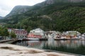 Odda, Norway - June 20, 2018: View of the Odda town in Hordaland county, a popular tourist destination located at the end of the