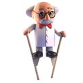 Oddball mad scientist professor character walking on stilts, 3d illustration