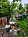 Oddly open washstand on the backyard or country house Royalty Free Stock Photo