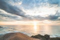 Odeceixe beach under the sun at sunset. The beauty of the Algarve region on the Atlantic coast of western Portugal. In the Royalty Free Stock Photo