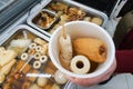 OdenJapanese hotchpotch cuisine of daikon radish, konnyaku, and fish cakes Royalty Free Stock Photo