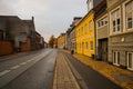 Odense, Denmark: Beautiful traditional houses on the street in Odense is the city birthplace of Hans Christian Andersen Royalty Free Stock Photo