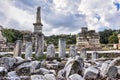 Odeon of Agrippa statues in the Ancient Agora of Athens, Greece Royalty Free Stock Photo