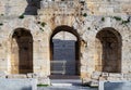 Odeon of Herodes Atticus entrance in Athens, Greece. Also known as Herodeion is a stone Roman theater located on Acropolis hill Royalty Free Stock Photo