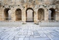Odeon of Herodes Atticus facade entrance  in Athens, Greece. Also known as Herodeion is a stone Roman theater located on Acropolis Royalty Free Stock Photo