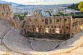 Odeon of Herodes Atticus is stone Roman theatre structure located on the southwest slope of the Acropolis of Athens, Greece Royalty Free Stock Photo