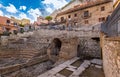 Odeon in Taormina, Sicily island in Italy. Ruins of ancient greek theater in old town, antique amphitheater among among Royalty Free Stock Photo