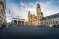 Odeonplatz with Theatine Church Theatinerkirche and Feldherrnhalle - Munich, Bavaria, Germany