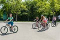 The event bicycle day. Bicyclists, adults and children, their portraits Royalty Free Stock Photo