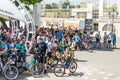 The event bicycle day. Bicyclists, adults and children, their portraits Royalty Free Stock Photo