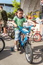 The event bicycle day. Bicyclists, adults and children, their portraits Royalty Free Stock Photo