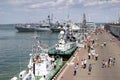 Odesa, Ukraine - July 10, 2016: Battleship HETMAN SAHAYDACHNY docked at Port during celebration day NAVY forces Royalty Free Stock Photo