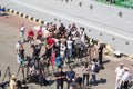 Odesa, Ukraine - July 03, 2016: correspondents and cameramans on the docks of Odessa seaport during celebration