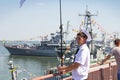 Odesa, Ukraine - July 03, 2016: Ukrainian marine officer in the Port, guarding during celebration navy forces day