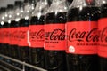 Odesa, Ukraine - September 13, 2022: Coca-cola zero sugar bottles in a row on a grocery store shelf Royalty Free Stock Photo