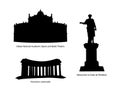 Odessa city main sights in black silhouetts. Architectural monuments and sights of Odesa