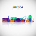 Odessa skyline silhouette in colorful geometric style.