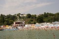 Odessa, South of Ukraine, Coast of a Black Sea, beach Ibiza club, June 28, 2018. People are resting at the water. Mainly cloudy w