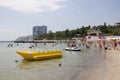 Odessa, South of Ukraine, Coast of a Black Sea, beach Ibiza club, June 28, 2018. People are resting at the water. Mainly cloudy w