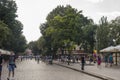 Odessa, South of Ukraine, Deribasovskaya street, July 10, 2018. Walking on the city streets in summer. Tourists and travelling