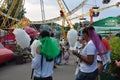 Odessa, South of Ukraine, Uspenskaya street, Lunapark, July 10, 2018. Walking on the city streets in summer. Attractions, Ferris w