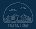 Odessa, Texas - Cityscape with white abstract line corner curve modern style on dark blue background, building skyline city vector
