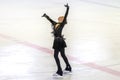 ODESSA, UKRAINE -11 Apr 2019: Young children figure skating on ice arena of stadium. Little girls learn to skate. School of figure