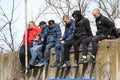 Odessa, Ukraine - April 7, 2021: Parents of children`s soccer team players age of 14 during OVID19 pandemic and ban on spectators