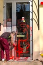 ODESSA, UKRAINE - April 5, 2017: Vandals of the nationalists of the Nazi Nazi organization poured red bloody paint on the branch