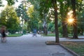 Odessa, Ukraine Ã¢â¬â August 4, 2020: city Park at the Cathedral square, green trees and people, summer evening