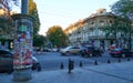 Odessa, Ukraine Ã¢â¬â August 4, 2020: Preobrazhenskaya street near the Cathedral square and city Park, green trees and people, road