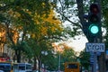 Odessa, Ukraine Ã¢â¬â August 4, 2020: Preobrazhenskaya street near the Cathedral square and city Park, green trees and people, road