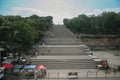 ODESSA, UKRAINE - AUGUST 6, 2014: Selective blur on a panorama of Potemkin stairs. The Odessa stairs, that got pictured in the