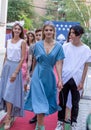 Odessa, Ukraine - CIRCA 2020: Children`s Fashion Show. Presentation of young models in fashionable clothes on the red carpet Royalty Free Stock Photo