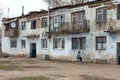 ODESSA, UKRAINE Circa 2019: Houses in poor area where poor people live. Destruction of old houses, earthquakes, economic crisis,