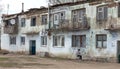 ODESSA, UKRAINE Circa 2019: Houses in poor area where poor people live. Destruction of old houses, earthquakes, economic crisis,