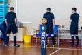 ODESSA, UKRAINE - CIRKA, 2020: domestic football. Footballers of local team play futsal mini-tournament. Acute tense moment of