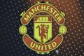 ODESSA, UKRAINE - December 08, 2016: Official emblem and Manchester United logo on the canvas during the UEFA Europa League match