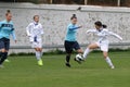 ODESSA, UKRAINE -31 DECEMBER 2021: Women\'s football on grass field of stadium. Football Championship among women White - FC