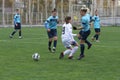 ODESSA, UKRAINE -31 DECEMBER 2021: Women's football on grass field of stadium. Football Championship among women White - FC