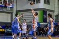 Odessa, Ukraine - Feb. 16, 2019: Sporting holiday children`s basketball school league. Teenagers play basketball, participate in Royalty Free Stock Photo