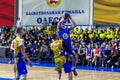 Odessa, Ukraine - Feb. 16, 2019: Sporting holiday children`s basketball school league. Teenagers play basketball, participate in Royalty Free Stock Photo