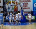 Odessa, Ukraine - Feb. 16, 2019: Sporting holiday children`s basketball school league. Teenagers play basketball, participate in Royalty Free Stock Photo